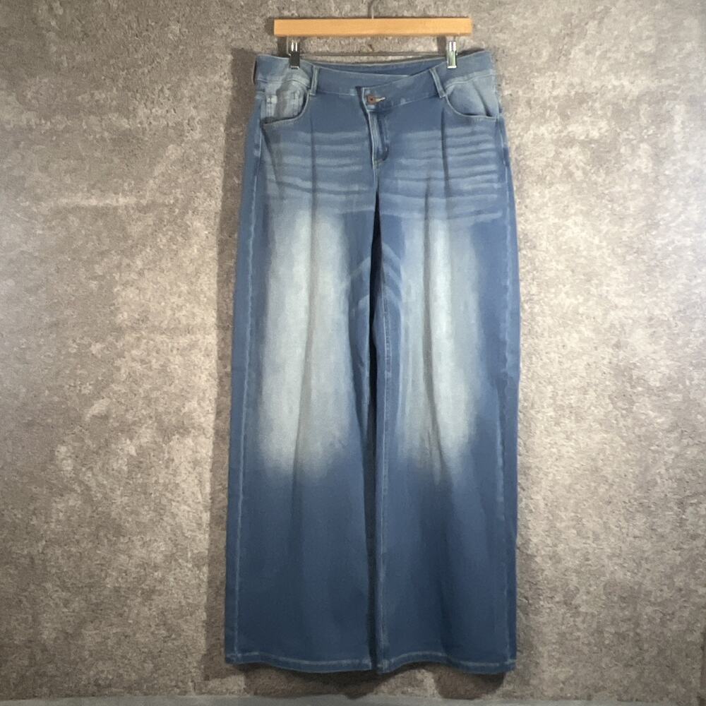 Halara Flex Womens L Dark Wash Asymmetric Low Rise Wide Leg Baggy Jeans Blue